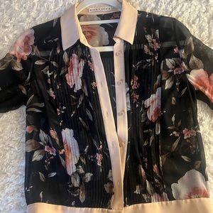 Beautiful sheer button down cardigan with floral print with beautiful pink trim